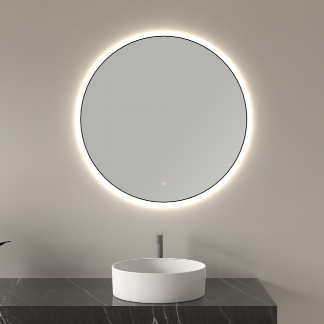 Wiesbaden Novi Spiegel Rond Zwart met Led Verlichting